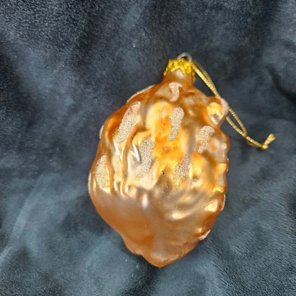 Majestic Lion Head Glass Christmas Ornament Glitter Gold Bronze Holiday Decor